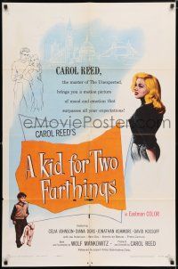 8f476 KID FOR TWO FARTHINGS 1sh '56 art of sexy Diana Dors, directed by Carol Reed!