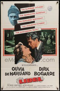 8f508 LIBEL 1sh '59 Olivia de Havilland & Dirk Bogarde in mistaken identity court trial!