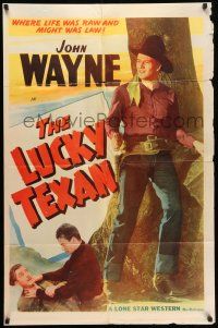 8f526 JOHN WAYNE stock 1sh 1940s full-length image of The Duke with gun, The Lucky Texan!
