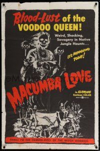 8f531 MACUMBA LOVE 1sh '60 June Wilkinson, cool horror art, blood-lust of the voodoo queen!