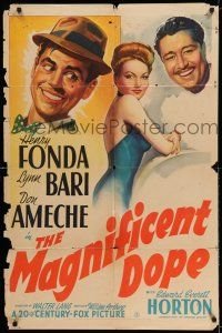 8f537 MAGNIFICENT DOPE 1sh '42 wacky art of Henry Fonda, plus sexy Lynn Bari & Don Ameche!