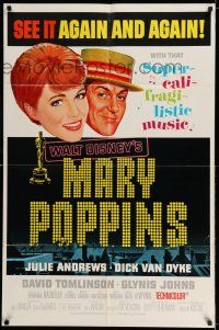 8f549 MARY POPPINS 1sh '64 Julie Andrews & Dick Van Dyke in Walt Disney's musical classic!