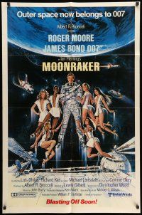 8f572 MOONRAKER int'l advance 1sh '79 art of Roger Moore as Bond in space by Goozee!