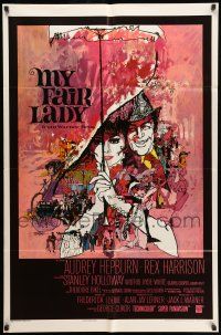 8f584 MY FAIR LADY int'l 1sh '64 classic art of Audrey Hepburn & Rex Harrison by Bob Peak!