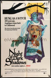 8f595 NIGHT OF DARK SHADOWS 1sh '71 wild freaky art of the woman hung as a witch 200 years ago!