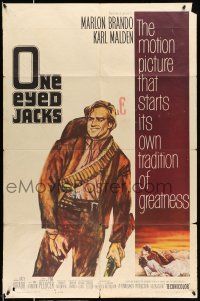 8f615 ONE EYED JACKS 1sh '61 art of star & director Marlon Brando with gun & bandolier!