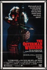 8f621 OSTERMAN WEEKEND 1sh '83 typical Sam Peckinpah, cool close up of woman w/bow & arrow!