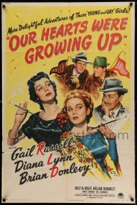 8f623 OUR HEARTS WERE GROWING UP style A 1sh '46 full-length art of sexy Gail Russell & Diana Lynn!