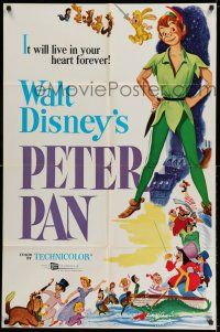 8f638 PETER PAN 1sh R69 Walt Disney animated cartoon fantasy classic, great art!