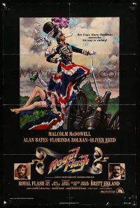 8f730 ROYAL FLASH 1sh '75 great art of uniformed Malcolm McDowell & sexy babe draped in flag!