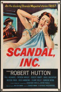 8f744 SCANDAL INC. 1sh '56 Robert Hutton, art of paparazzi photographing sexy woman in bed!