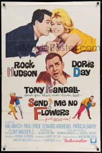 8f764 SEND ME NO FLOWERS 1sh '64 great art of Rock Hudson, Doris Day & Tony Randall!