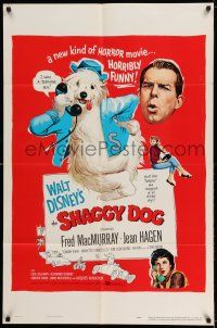 8f774 SHAGGY DOG 1sh '59 Disney, Fred MacMurray in a new kind of horror movie, horribly funny!