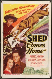 8f779 SHEP COMES HOME 1sh '48 wonderful art of dog attacking, Flame the Wonder Dog!