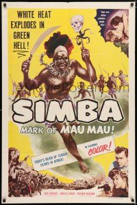8f790 SIMBA style A 1sh '55 Dirk Bogarde, Virginia McKenna, white heat explodes in green hell!