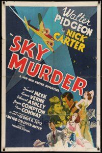 8f797 SKY MURDER 1sh '40 Walter Pidgeon as Nick Carter!, cool airplane artwork!