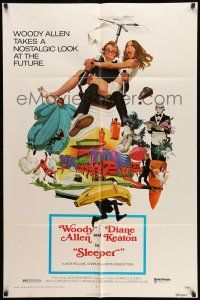 8f801 SLEEPER 1sh '74 Woody Allen, Diane Keaton, futuristic sci-fi comedy art by McGinnis!