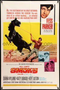 8f805 SMOKY 1sh '66 western cowboy Fess Parker tames outlaw mustang!