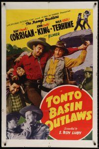 8f909 TONTO BASIN OUTLAWS 1sh '41 The Range Busters, Crash Corrigan, Dusty King, Alibi Terhune!