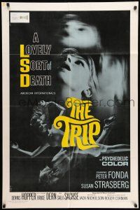 8f918 TRIP 1sh '67 AIP, written by Jack Nicholson, LSD, wild sexy psychedelic drug image!