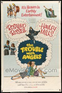 8f920 TROUBLE WITH ANGELS 1sh '66 Hayley Mills, June Harding, nun Rosalind Russell on bike!