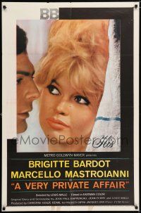 8f935 VERY PRIVATE AFFAIR 1sh '62 Louis Malle's Vie Privee, c/u of sexiest Brigitte Bardot!