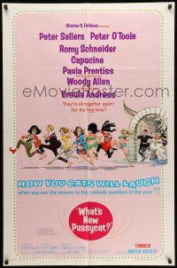 8f956 WHAT'S NEW PUSSYCAT style A 1sh '65 Frank Frazetta art of Woody Allen, Peter O'Toole & babes!
