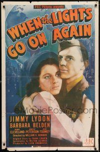 8f961 WHEN THE LIGHTS GO ON AGAIN 1sh '44 veteran Jimmy Lydon romances Barbara Belden!