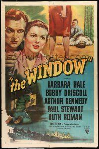 8f972 WINDOW style A 1sh '49 Bobby Driscoll is alone with terror at the window, great noir art!
