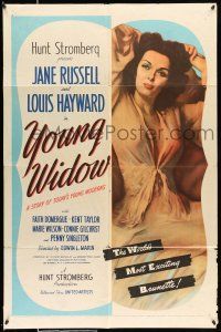8f994 YOUNG WIDOW 1sh '46 art of world's most exciting sexy brunette Jane Russell!