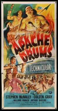 8g601 APACHE DRUMS 3sh '51 Lewton's last, art of Stephen McNally, Coleen Gray & Native Americans!