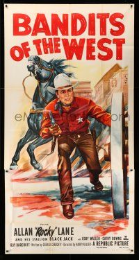 8g612 BANDITS OF THE WEST 3sh '53 Allan Rocky Lane & his stallion Black Jack, cool western art!
