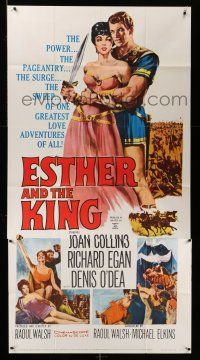 8g677 ESTHER & THE KING 3sh '60 Mario Bava, artwork of sexy Joan Collins & Richard Egan embracing!