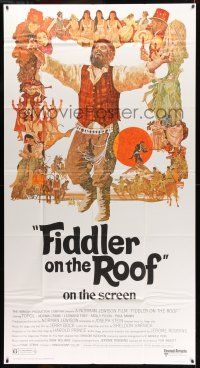 8g686 FIDDLER ON THE ROOF 3sh '71 cool artwork of Topol & cast by Ted CoConis!