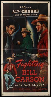 8g687 FIGHTING BILL CARSON 3sh '45 full-length art of Buster Crabbe, King of the Wild West!