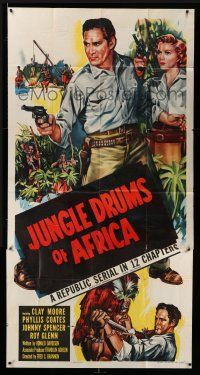 8g751 JUNGLE DRUMS OF AFRICA 3sh '52 Clayton Moore with gun & Phyllis Coates, Republic serial!