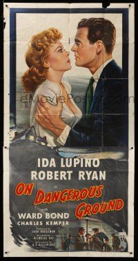 8g809 ON DANGEROUS GROUND 3sh '51 Nicholas Ray noir classic, art of Robert Ryan & Ida Lupino!