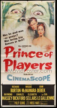 8g832 PRINCE OF PLAYERS 3sh '55 Richard Burton as Edwin Booth, perhaps greatest stage actor ever!