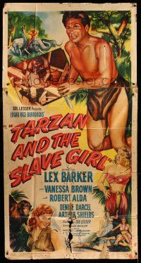 8g916 TARZAN & THE SLAVE GIRL style A 3sh '50 art of Lex Barker on elephant fighting lions w/ spear!