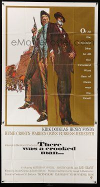 8g922 THERE WAS A CROOKED MAN int'l 3sh '70 different Stirnweis art of Kirk Douglas & Henry Fonda!