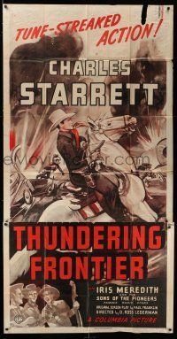 8g931 THUNDERING FRONTIER 3sh '40 cool art of cowboy Charles Starrett, Sons of the Pioneers!