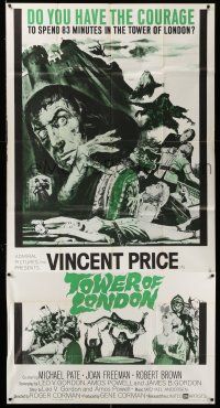 8g940 TOWER OF LONDON 3sh '62 Vincent Price, Roger Corman, montage of horror artwork!