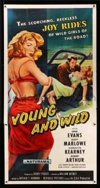 8g994 YOUNG & WILD 3sh '58 artwork of the reckless joy rides of wild girls of the road!