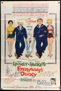 8g282 EVERYTHING'S DUCKY 40x60 '61 artwork of Mickey Rooney & Buddy Hackett with a talking duck!