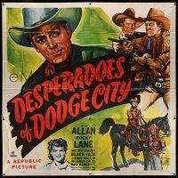 8g395 DESPERADOES OF DODGE CITY 6sh '48 great art of Rocky Lane pointing fighting & on horse, rare!