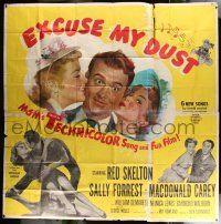 8g401 EXCUSE MY DUST 6sh '51 art of Red Skelton being kissed by two pretty girls!