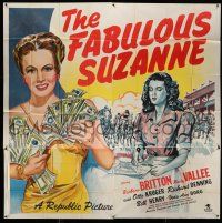 8g402 FABULOUS SUZANNE 6sh '46 art of Barbara Britton w/cash she won gambling at horse racing, rare