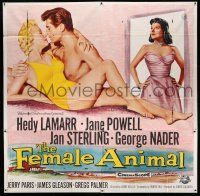 8g403 FEMALE ANIMAL 6sh '58 art of Hedy Lamarr & Jane Powell romanced by George Nader!
