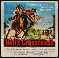 8g427 HELL'S CROSSROADS 6sh '57 Stephen McNally as Jesse James on horse & sexy Peggy Castle!