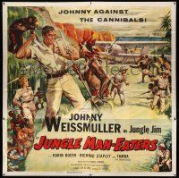 8g443 JUNGLE MAN-EATERS 6sh '54 Cravath art of Johnny Weissmuller as Jungle Jim vs cannibals, rare!
